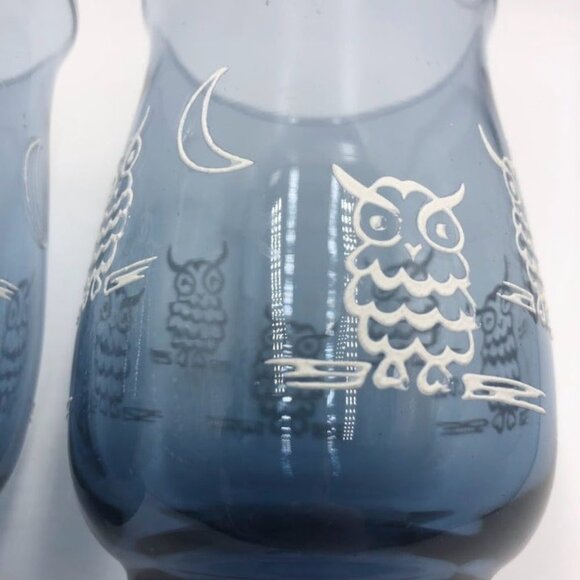 Vintage Set of 2 Blue Owl Drinking Glasses Tumblers Weighted Bottom - Picture 7 of 12